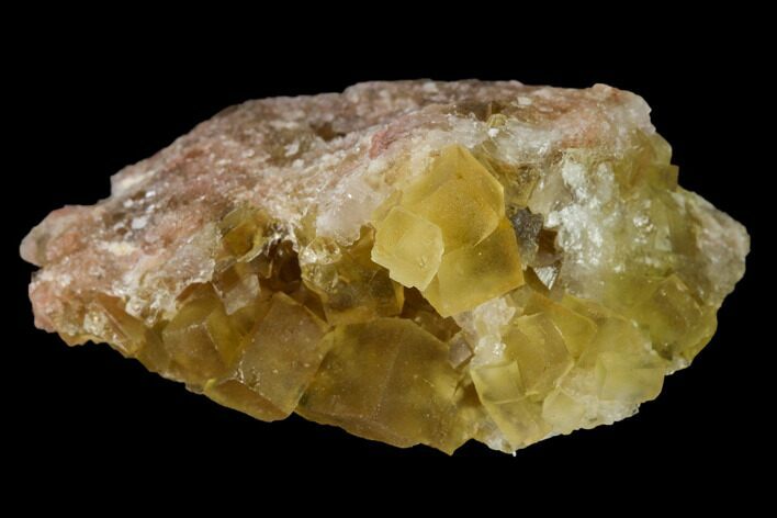 Yellow Cubic Fluorite Crystal Cluster with Quartz - Morocco #159955